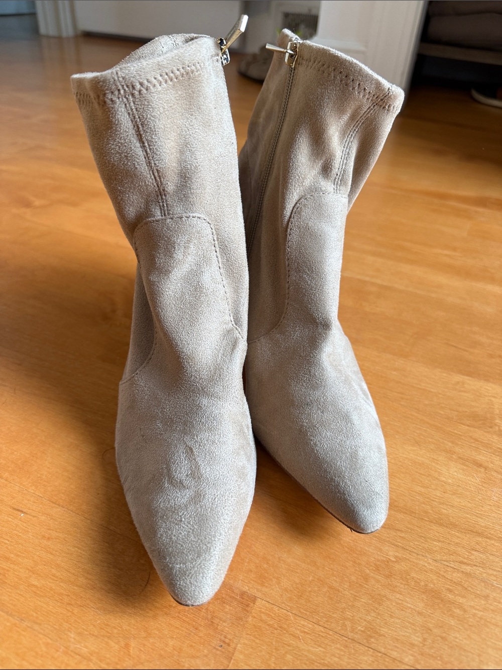Women's Beige Suede Pointed Toe Boots